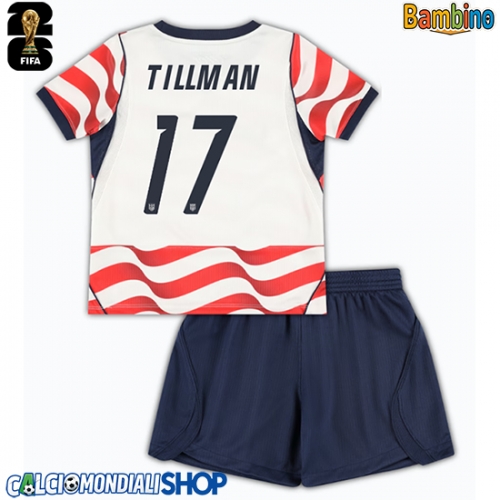Maglie da calcio Stati Uniti Malik Tillman #17 Prima Maglia Bambino Mondiali 2026  Manica Corta + Pantaloni corti)